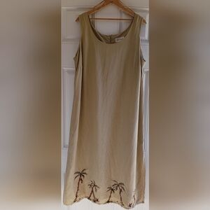 Studio 1 Tan Sleeveless Dress With Palm Tree Print Appliqué
